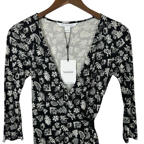 Diane von Furstenberg DVF NWT Riviera Silk Knit Black Floral Skirt Wrap Dress - Picture 4 of 12